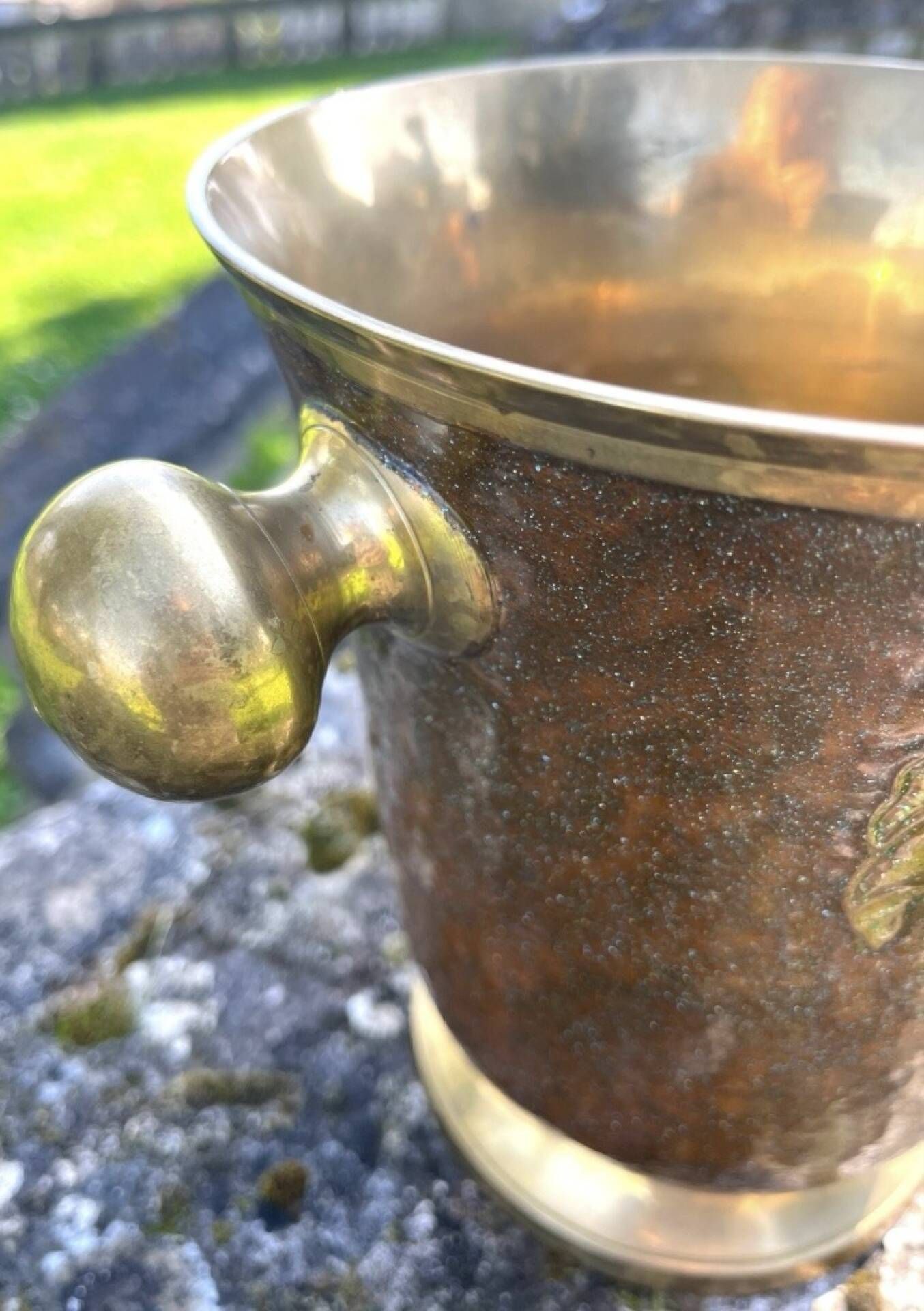 Brass Enamel Cloisonne cooler, French Floral Champagne Ice Bucket