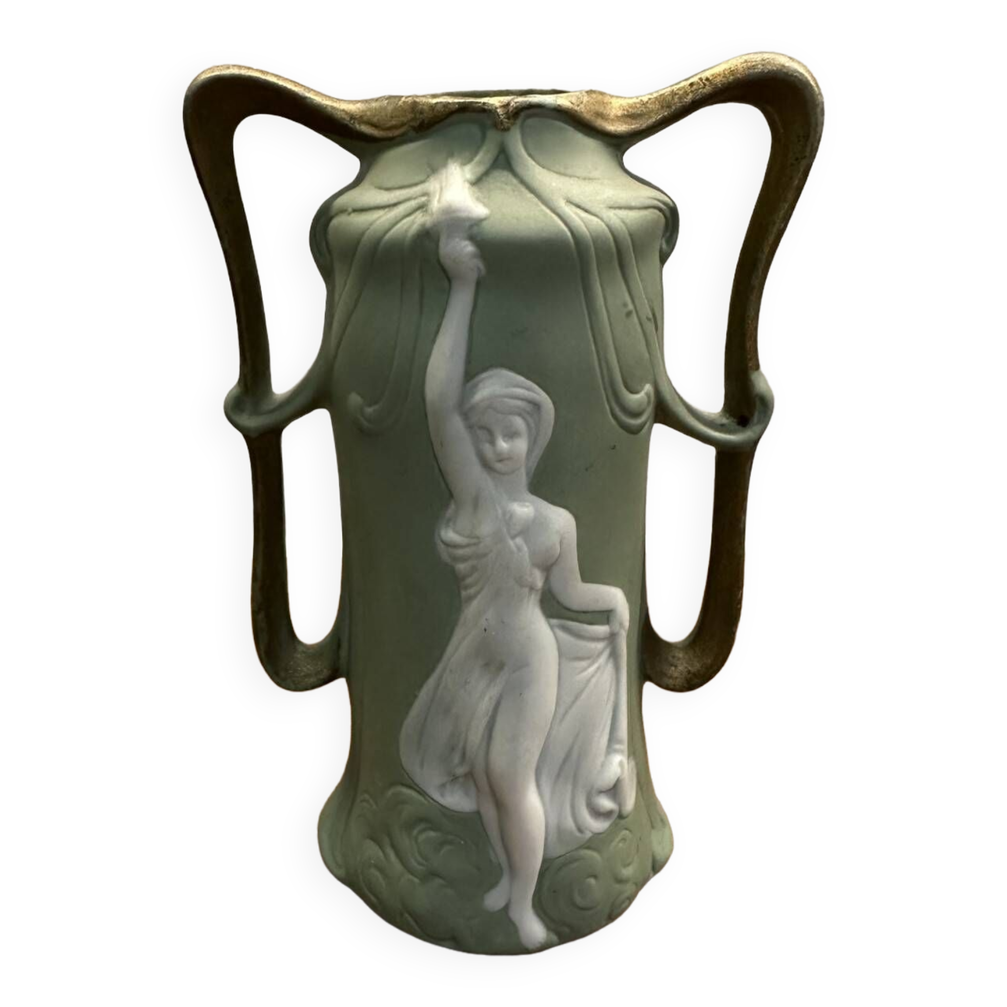Small green Wedgwood vase art nouveau decor