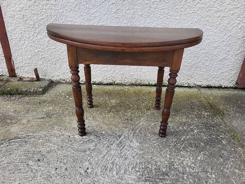 Table demi lune en noyer massif louis philippe du xix ème siecle