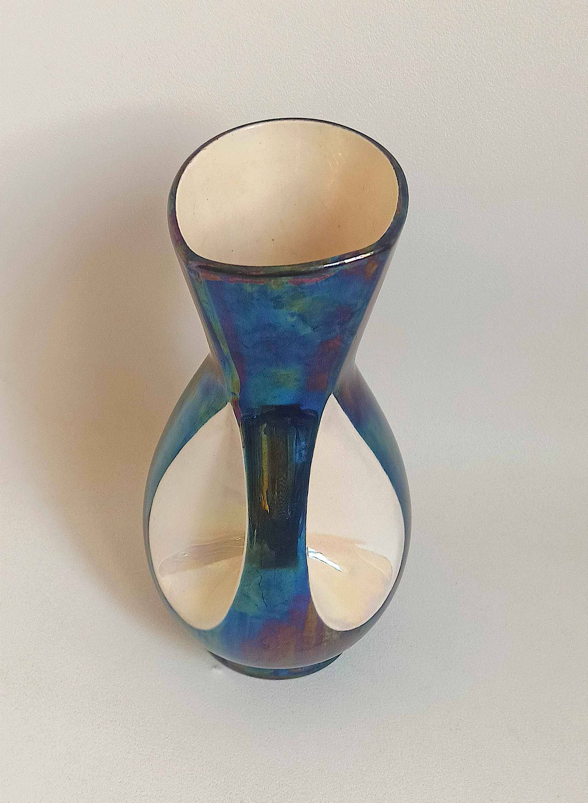 Verceram vase iridescent blue ceramic 60s Height 26,7 cm