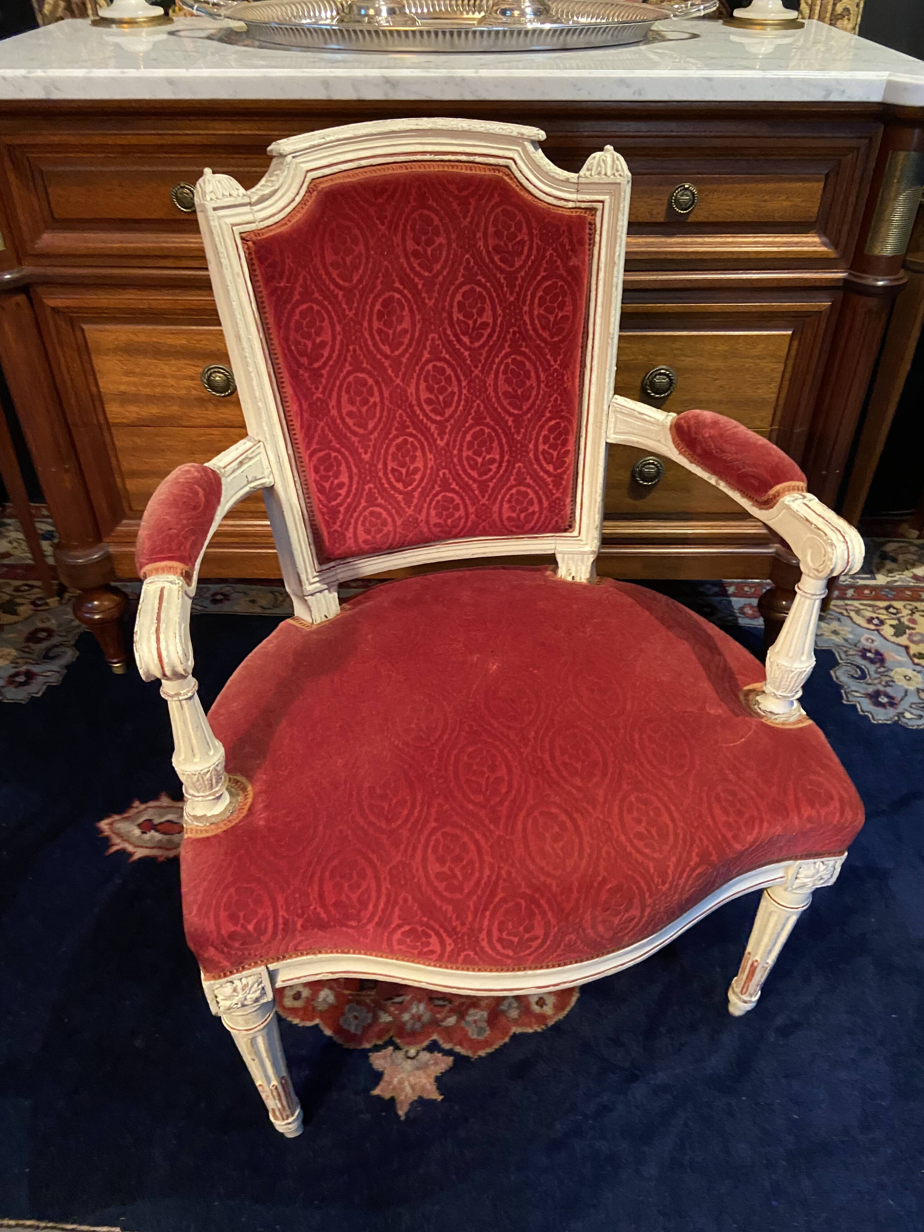 18th century Louis XVI red velvet cabriolet armchair