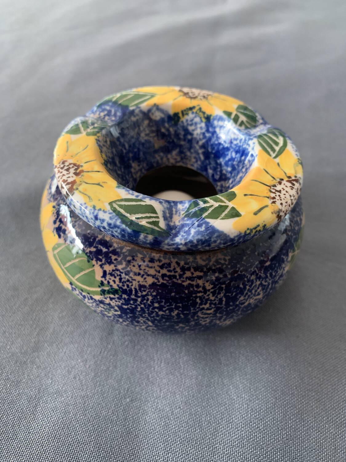 cendrier marocain décor fleurs bleu/jaune/vert