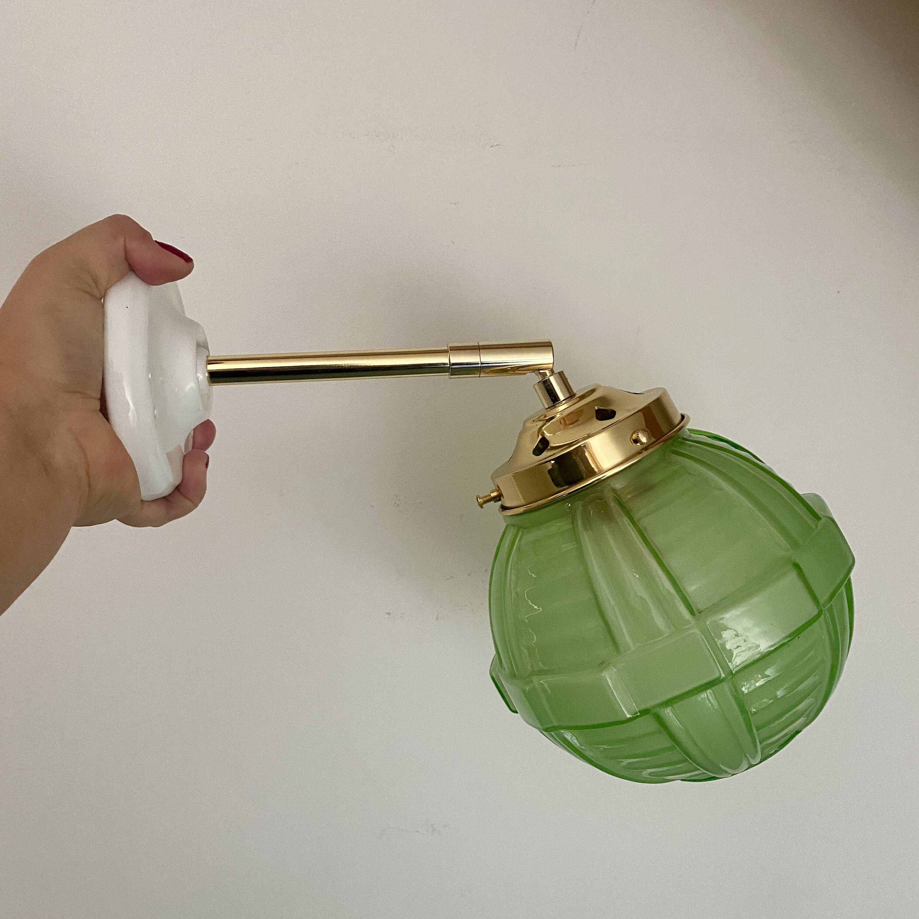 Vintage art deco globe wall light in green glass