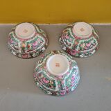 3 vintage chinese porcelain canton medallion bowls, 1960s.