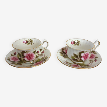 2 English cups with pink decor, vintage Hammersley