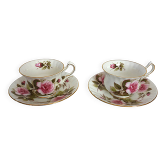 2 English cups with pink decor, vintage Hammersley