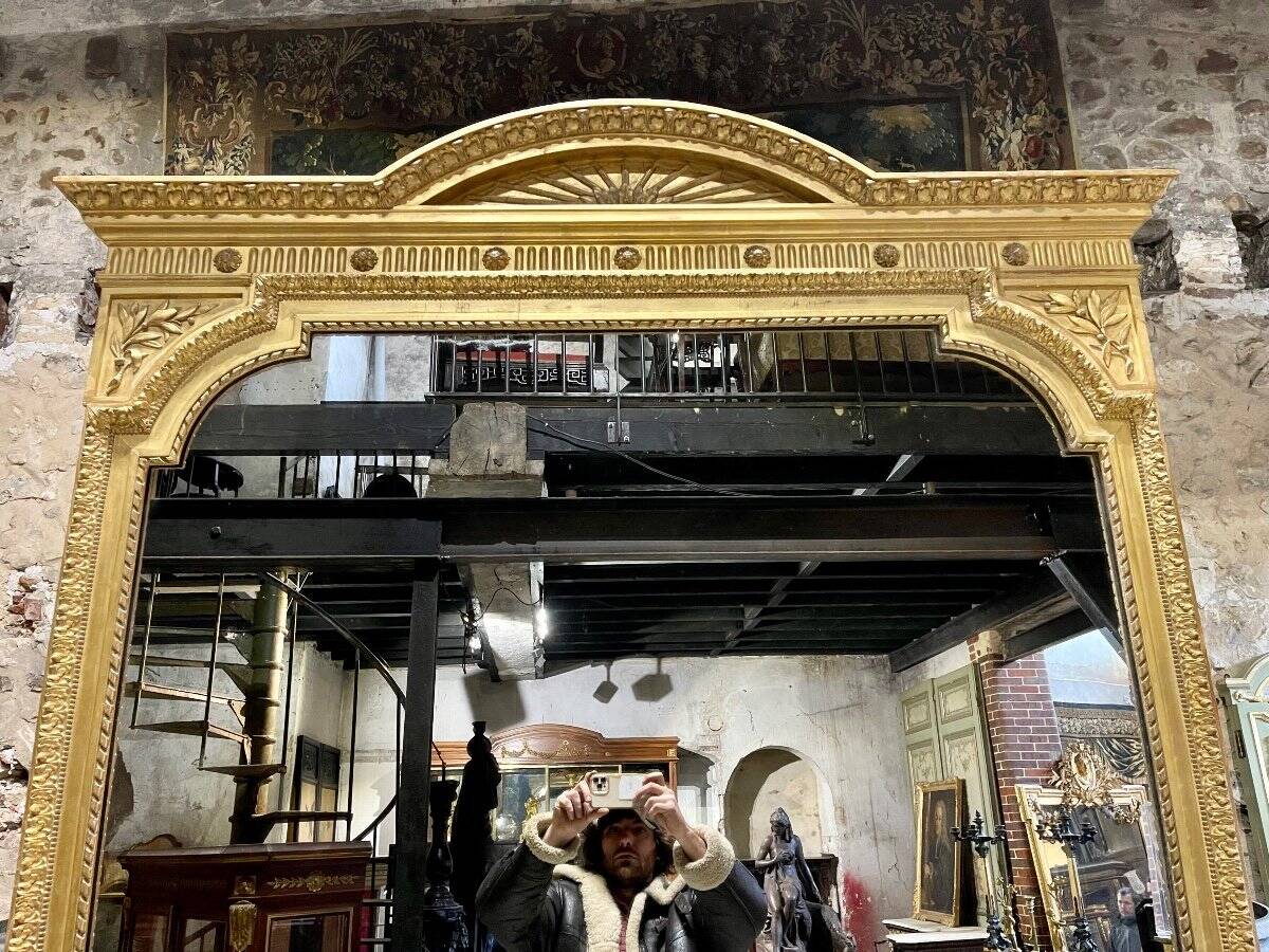 Louis XVI style gilded wood mirror from the Napoleonic III era, 2.75m x 1.48m.