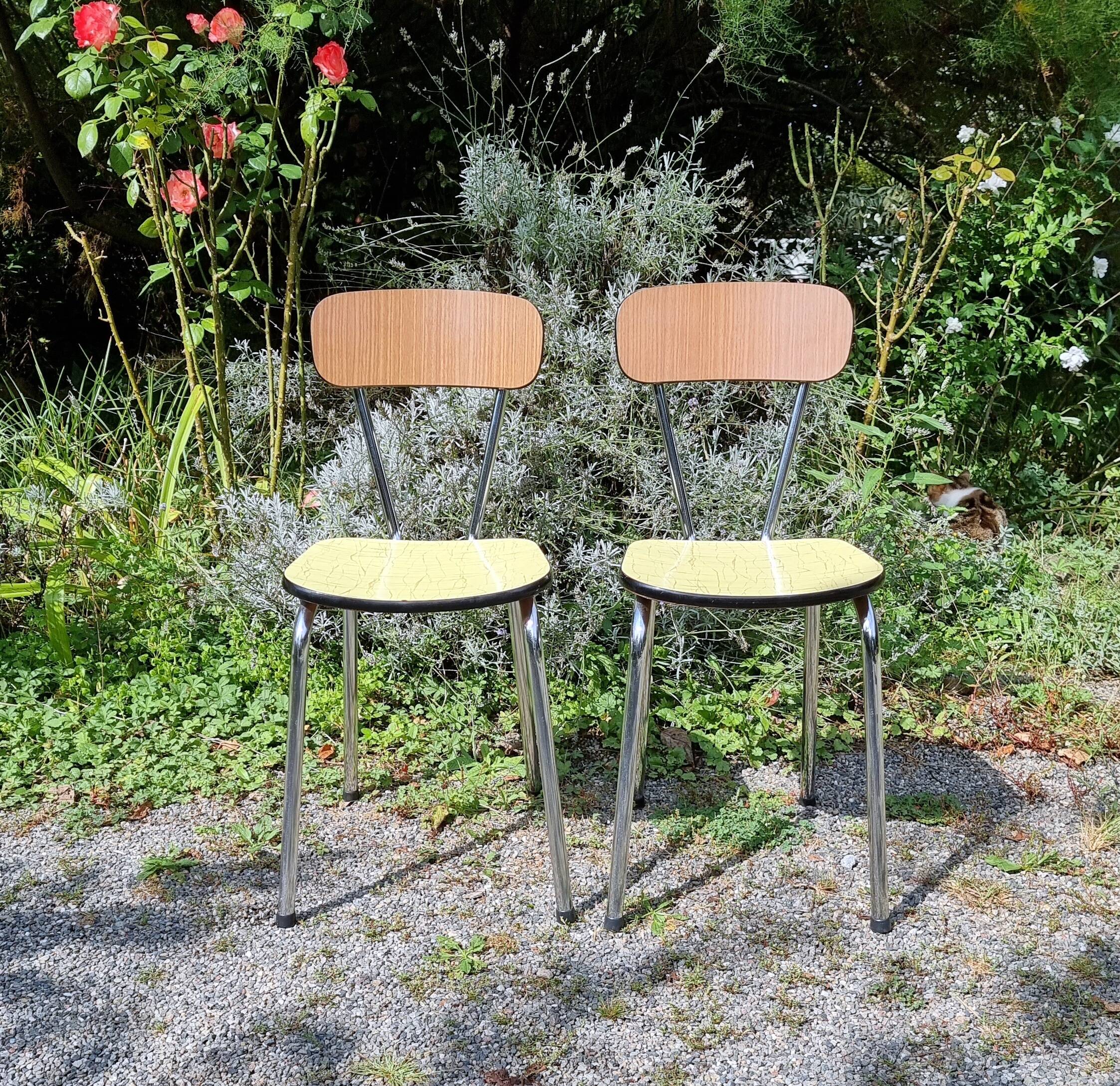 Pair of two-tone formica chairs from the 60s