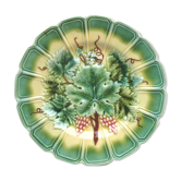 Assiette Art Nouveau, Majolica Sarreguemines: Feuilles de vigne et raisins