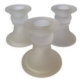 Set of three frosted glass candle holders