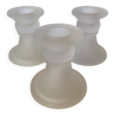 Trio de petits bougeoirs en verre dépoli
