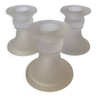 Set of three frosted glass candle holders