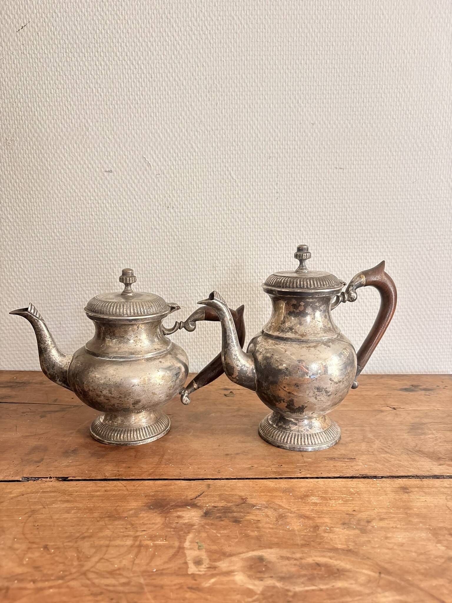 Antique Coffee Pot Teapot Louis XV Silver-Plated Metal 20th Century Coffee Set