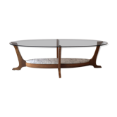 Table basse en verre marbre et bois, Hugues Poignant 1970