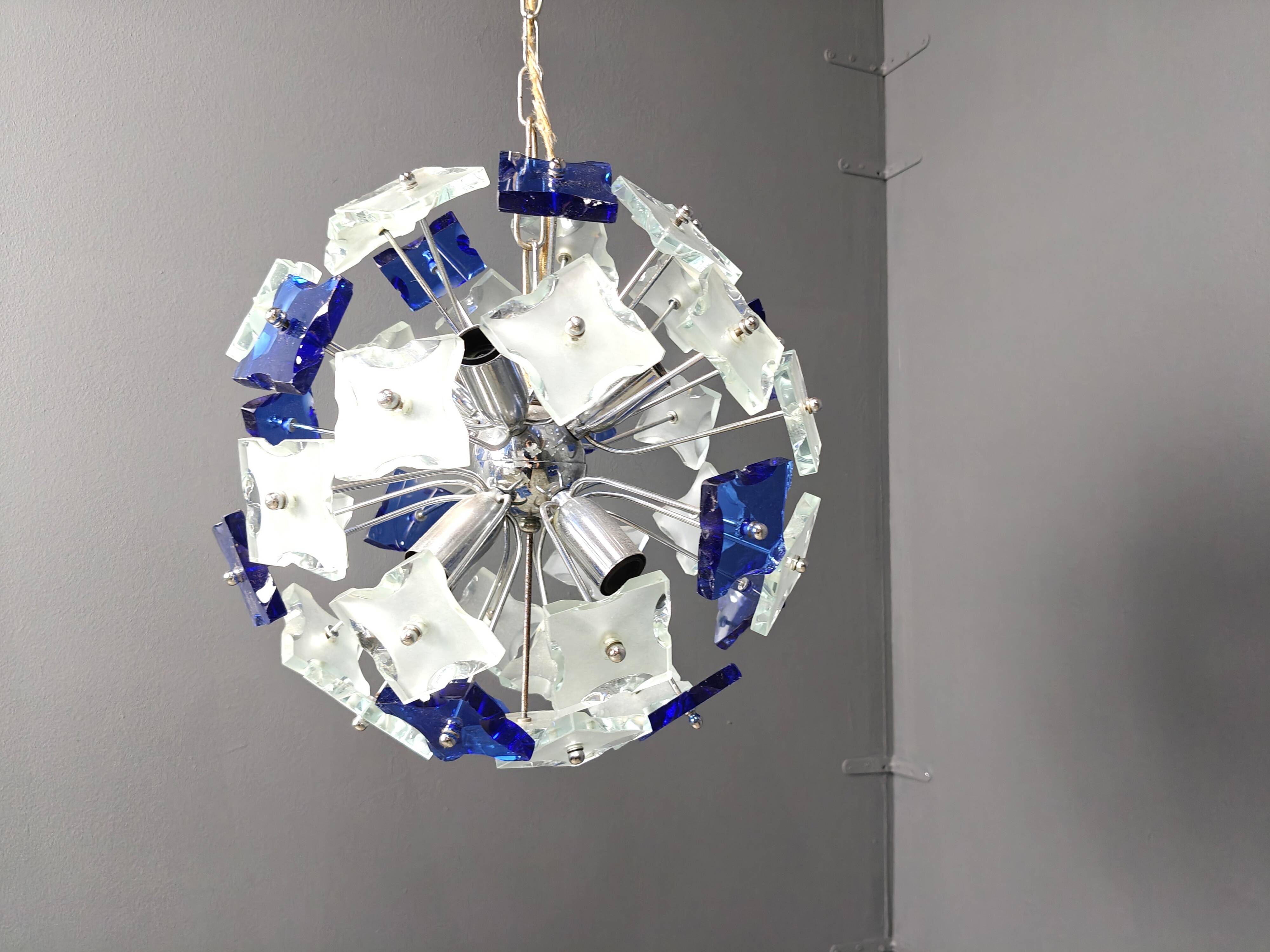 Vintage hammered glass sputnik chandelier, 1970s