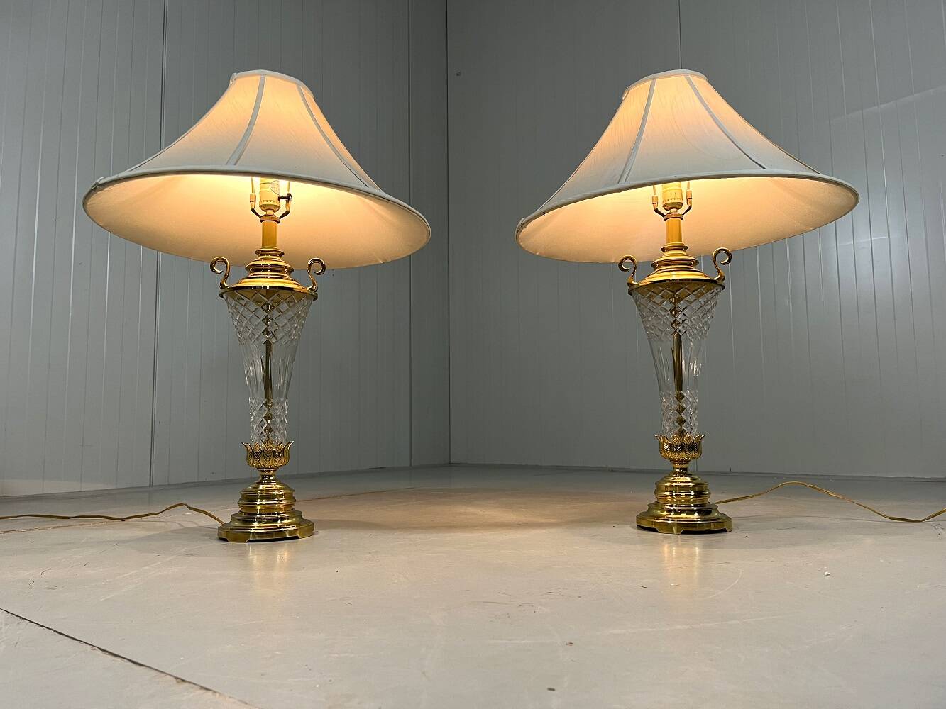 Hollywood Regency crystal & brass table lamps by Underwriters Laboratories Inc