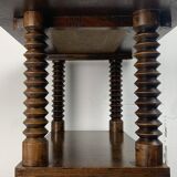 Brutalist wood turned wine press side table in the style of Charles Dudouyt