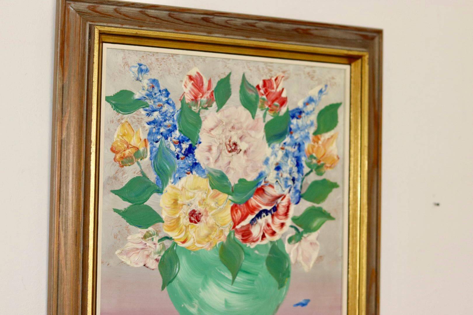 Peinture à l'huile sur panneau suédoise du milieu du siècle "Nature morte" par Gustav Adolf Lysholm - Vintage et encadrée