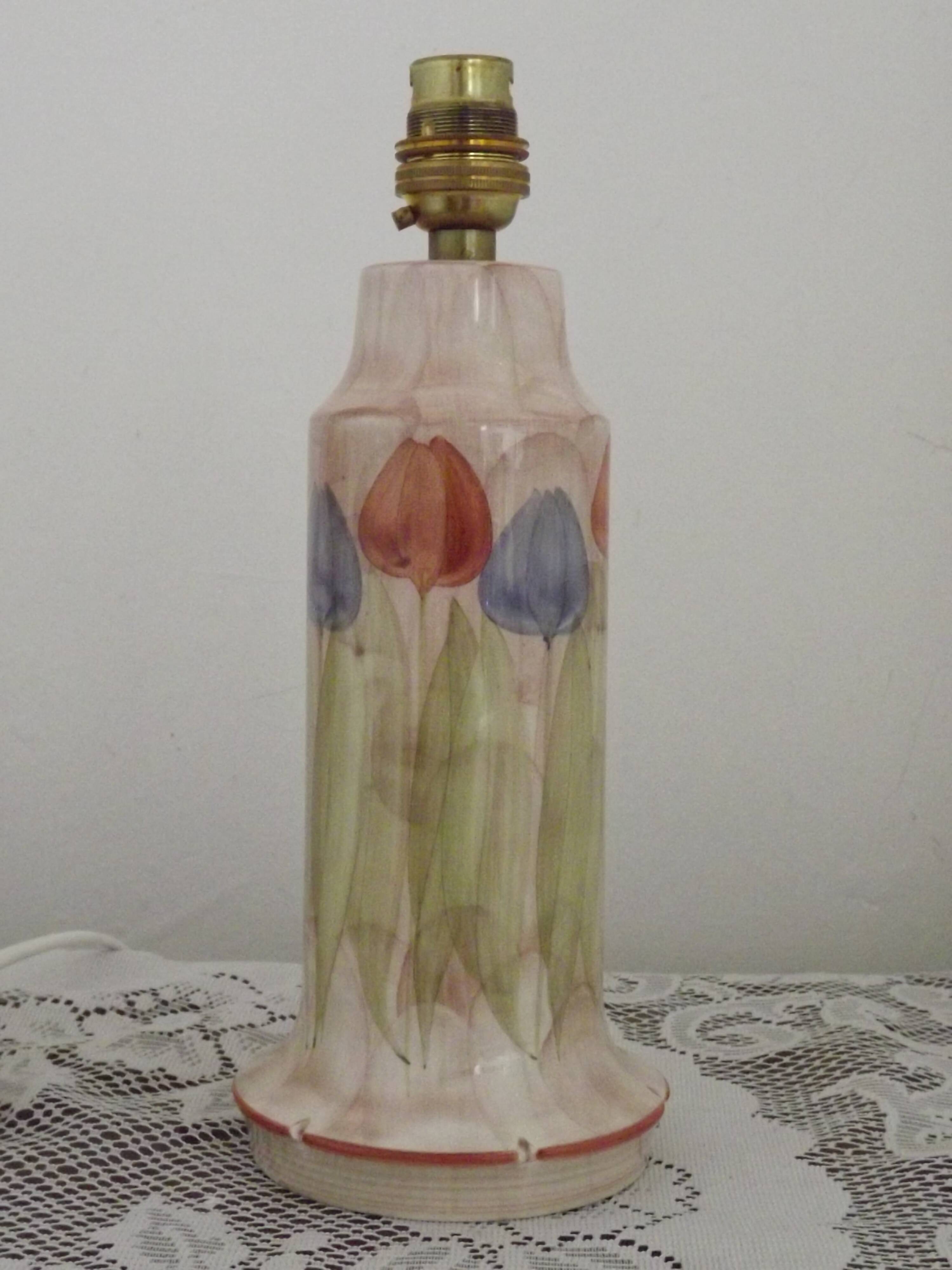 Set of 2 Hand-Painted Jersey Pottery Tulip Design Table / Bedside Lamps