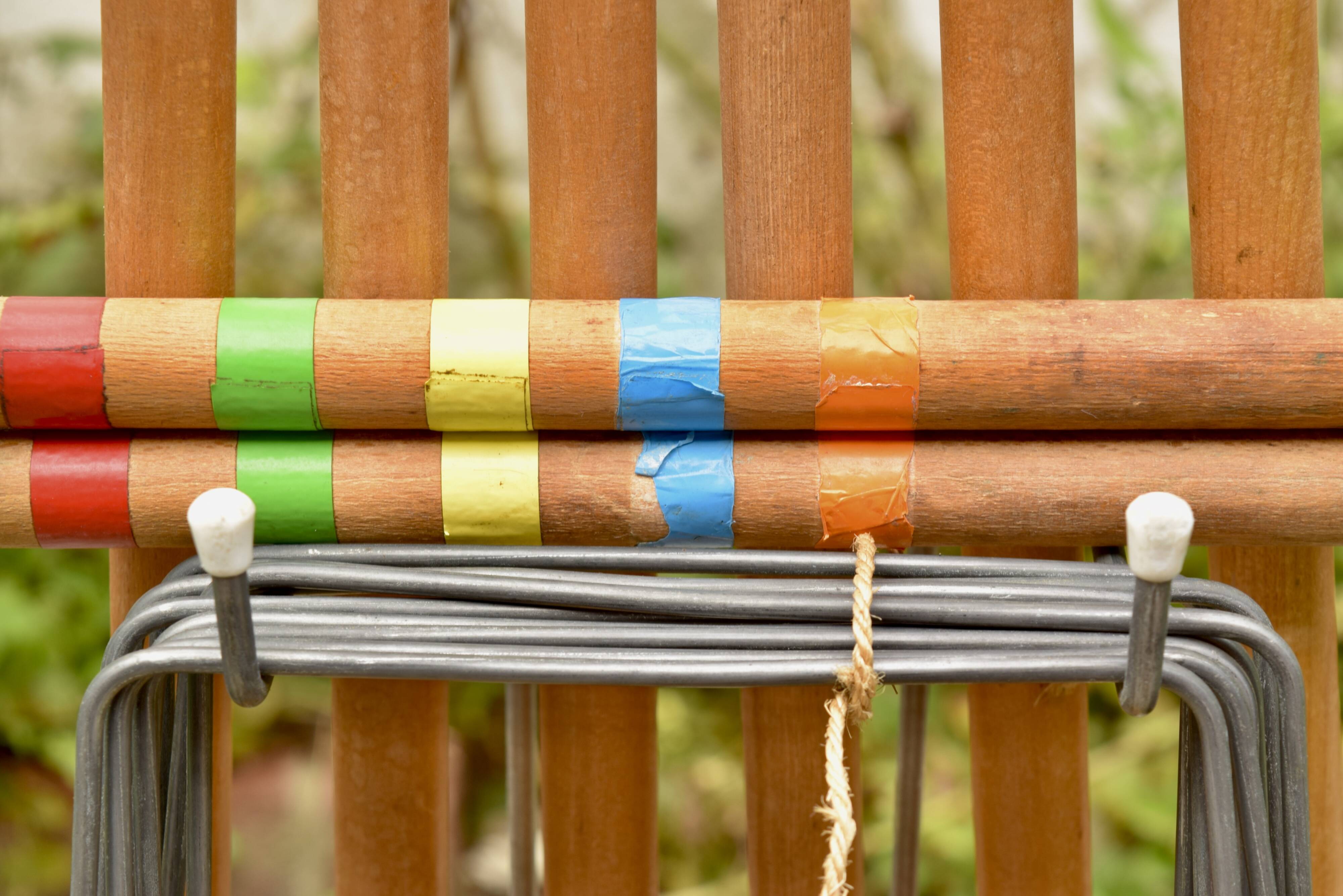 Old large wooden croquet game - metal cart - 1970