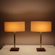Pair of leather and brass table lamps from the 1960s, originating from Belgium.