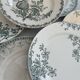 Lot of 6 green ironstone plates, antique French faience.