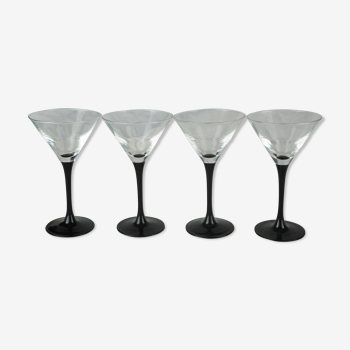 Set de 4 verres à martini à pied noir - cristal d'Arques, Luminarc - années 70 / 80