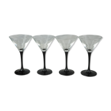 Set de 4 verres à martini à pied noir - cristal d'Arques, Luminarc - années 70 / 80