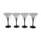 Set of 4 black foot martini glasses - Arques crystal, Luminarc - 70s / 80s