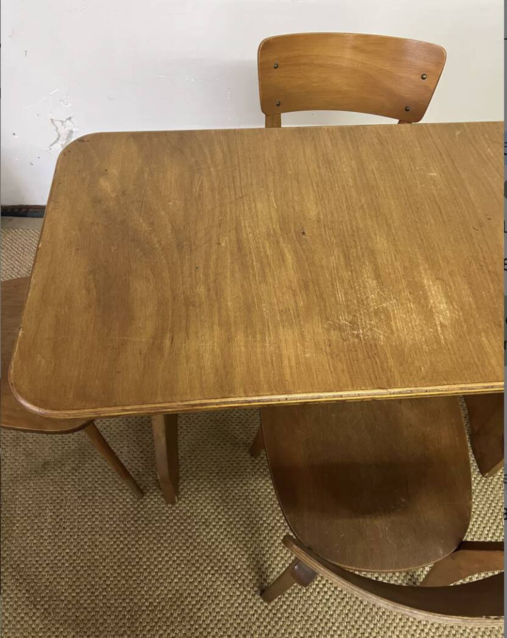 Vintage wooden table and 4 chairs set