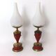Pair of Red Varnished Metal, Brass and Glass Table Lamps, Italy