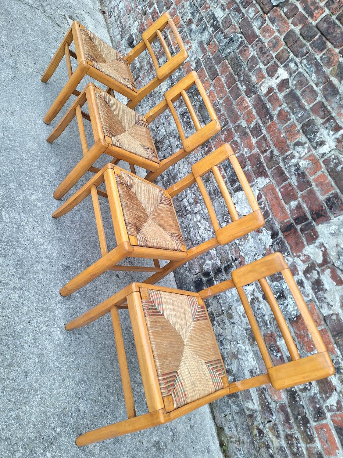set of 4 straw chairs, designer seating furniture