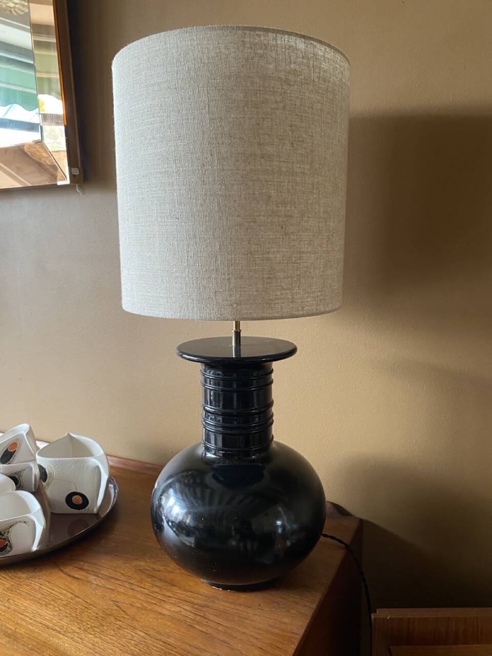 Pair of vintage modernist black lamps from the 1970s.