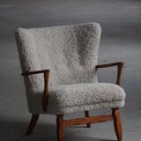 Viggo Boesen, Lounge Chair in Oak and Sheepskin Shearling, Modern Danish, 1950s