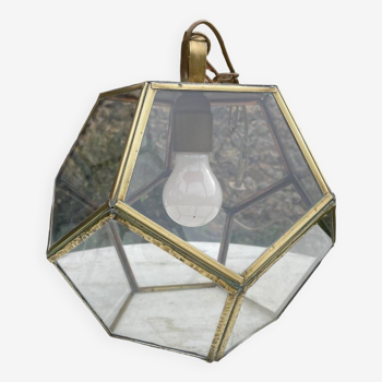 Vintage brass and faceted glass pendant light 1970