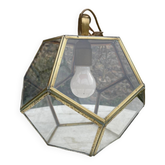 Vintage brass and faceted glass pendant light 1970