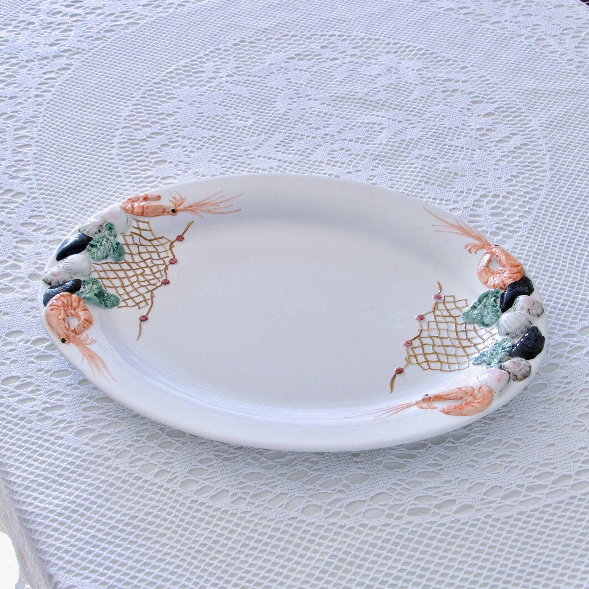 Très grand plat en barbotine portugaise pour fruits de mer et homard