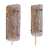 Pair of brass and crystal appliques by Carl Fagerlund for Orrefors
