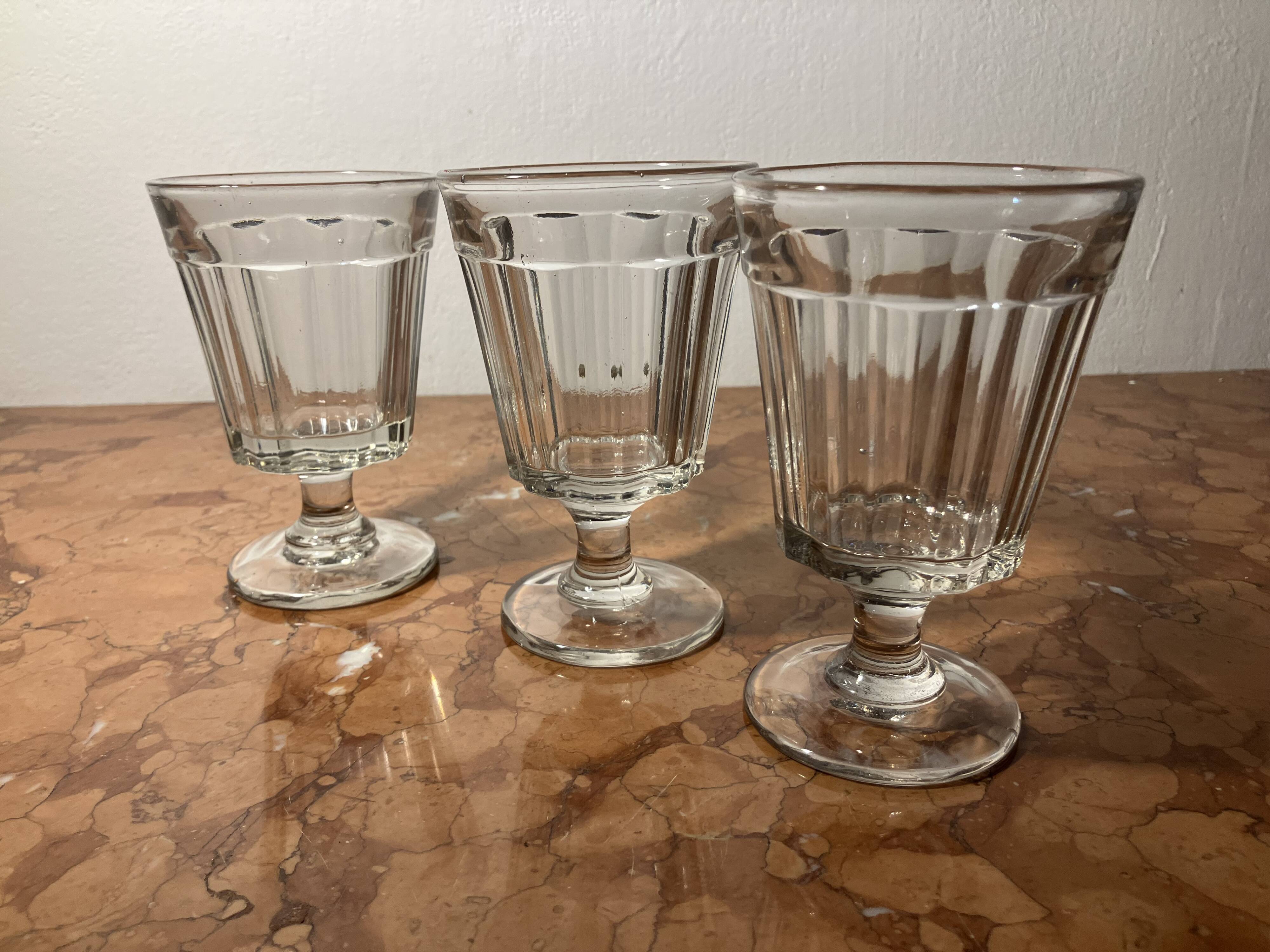 3 old bistro wine glasses
