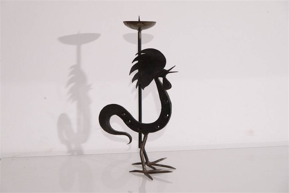 Candle holder with rooster decor in the Marolles style