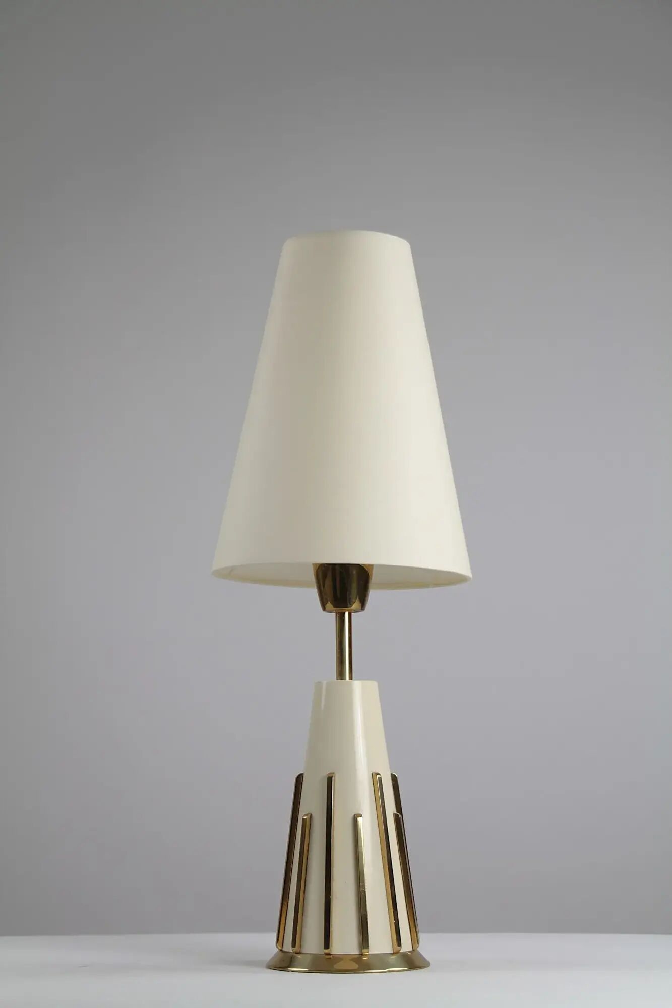 Cream & brass table lamp, Italian modernist, 1950s
