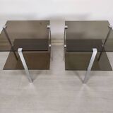 Vintage chrome smoked glass side tables