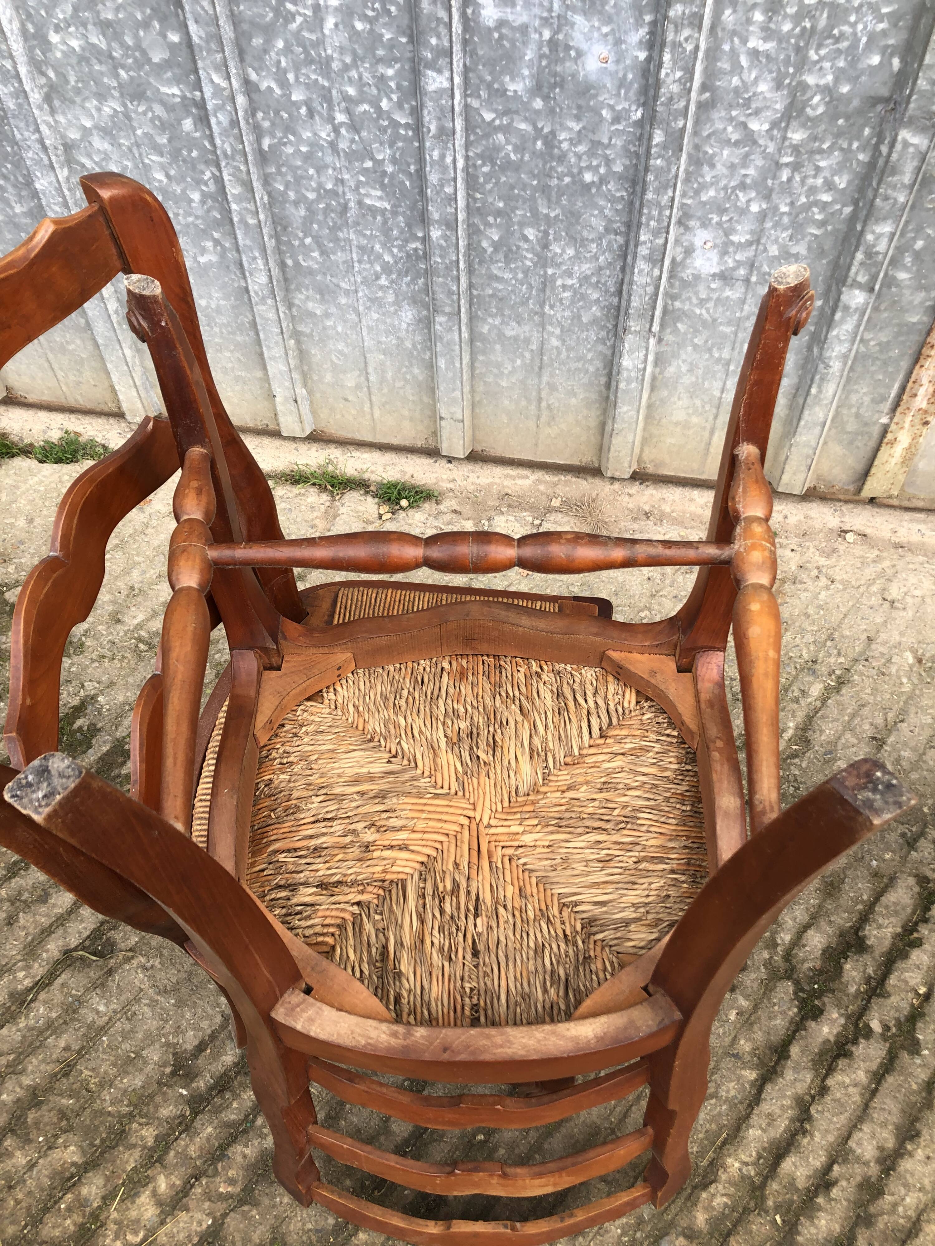 6 rush-seated chairs in solid cherry wood in Louis XV style