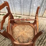 6 rush-seated chairs in solid cherry wood in Louis XV style