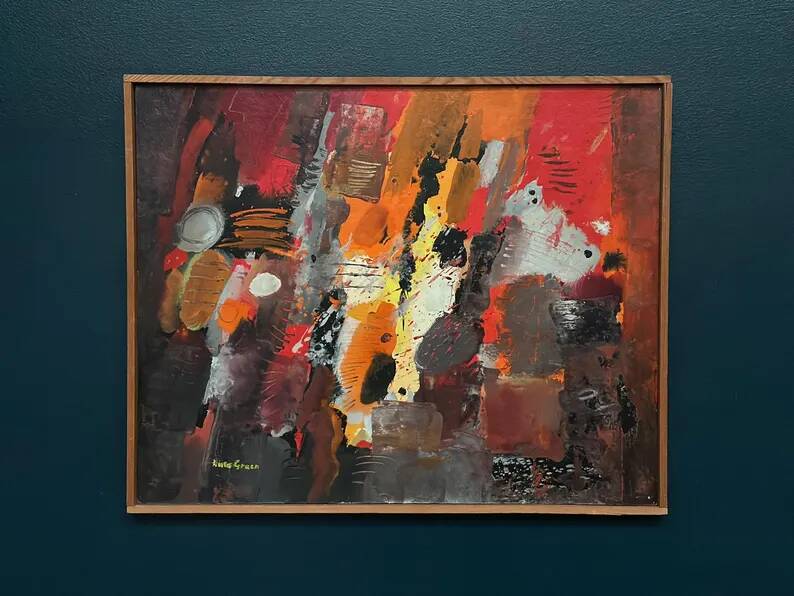 Original Swedish Oil on Panel – “Composition” by Kulo Green (1913–1972) – Signed – Vintage & Framed