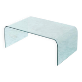 Table basse vintage Fiam Italia en verre courbé au design minimaliste des années 1970.