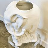 Vintage White Ceramic Elephant Umbrella Stand - Planter, France 1970s.