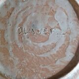 Vintage glazed terracotta ceramic plate signed Olivier