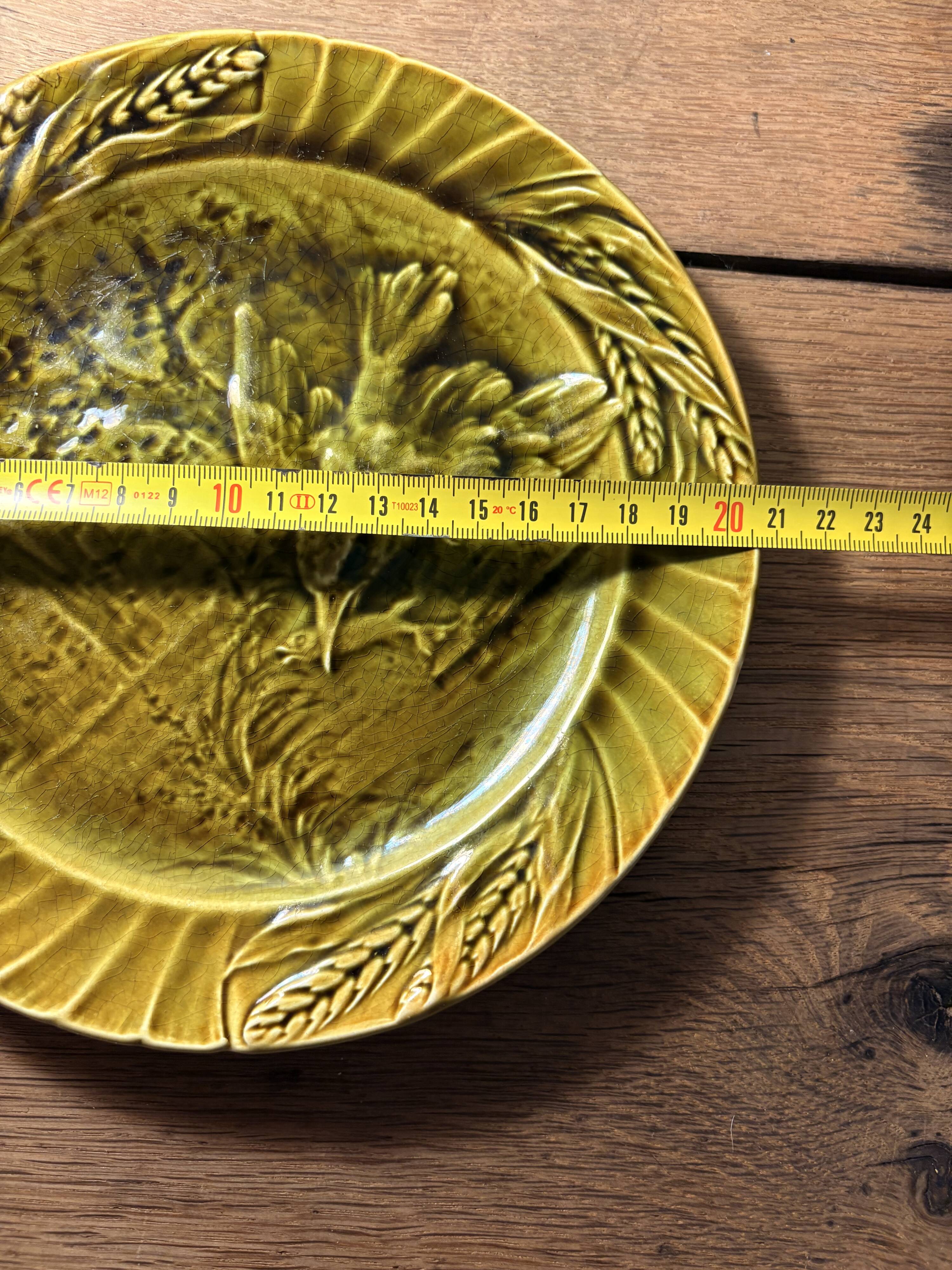 Antique molded earthenware plate – bird and wheat wheat decoration – barbotine style