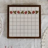Vintage raspberry pattern earthenware and wood trivet
